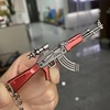 Realistic Images Mini PUBG Gun Keychain Metal AKM Weapon Model 9cm Alloy AK47 Light Key Chain Car Pendant Kid Gift Toy Free Base 4