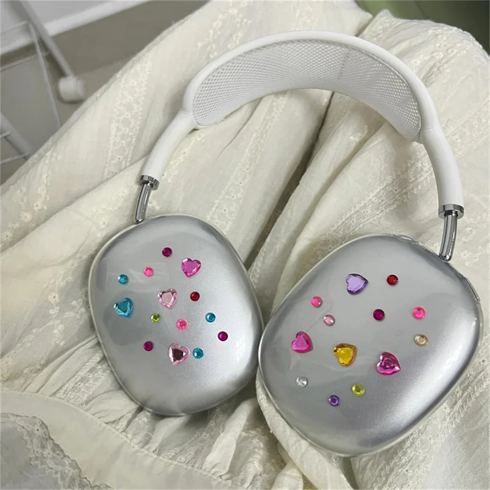 Colorful Love Heart Diamond Protective Clear Soft Silicone Headphone Cover