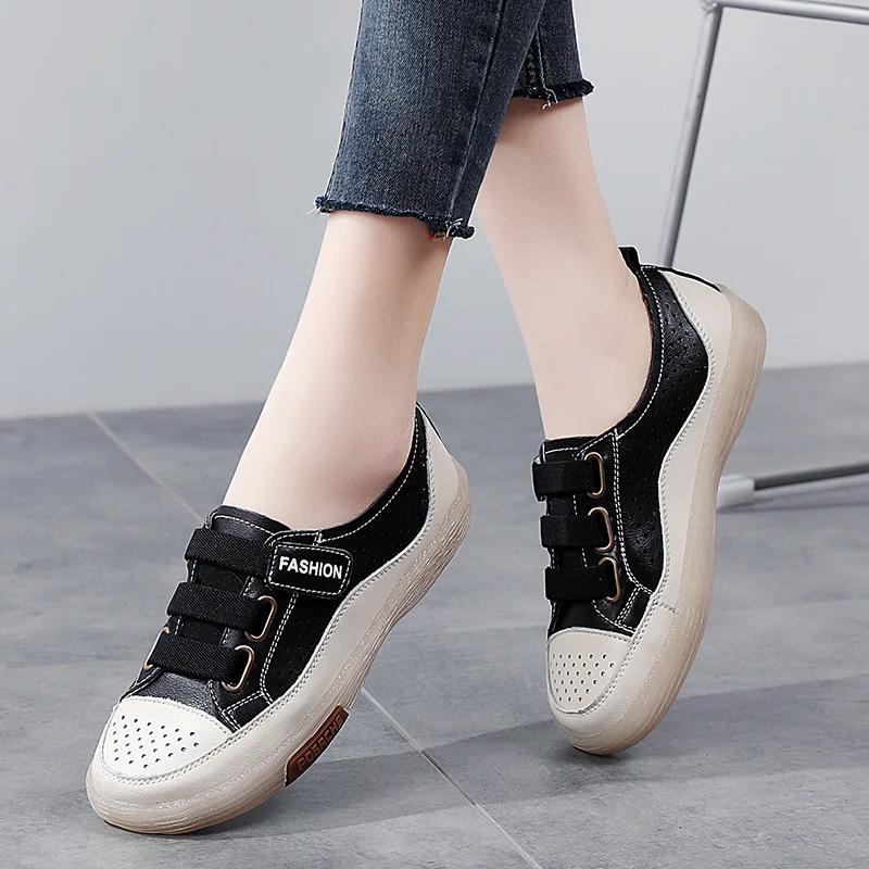 

Summer Women Sneakers Leather Casual Shoes Lightweight Breathable Women Flat Shoes Fashion Students' White Shoes Zapatos Mujer
