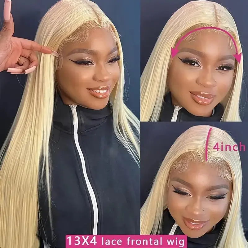 Rosabeauty 40Inches 13x6 Blonde 613 HD Glueless 13X4 Frontal Wig Preplucked 250% Straight Lace Front Human Hair Wigs For Women