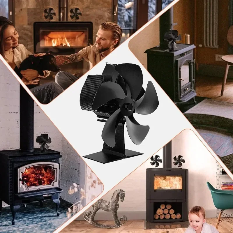 Standing 6-Blade Furnace Fan Thermal Fireplace Fan No Electricity Wireless Low-Noise Wood Burner Aluminum Alloy Ecological