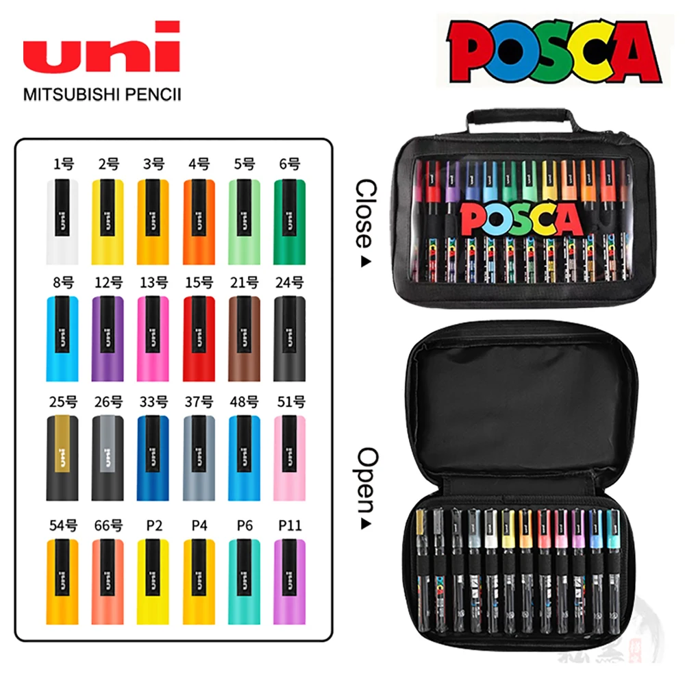 24 Color UNI Markers Set POSCA PC-3M 0.9mm~1.3mm POP Advertising Poster Graffiti Marking Children's Gift School Art Supplies