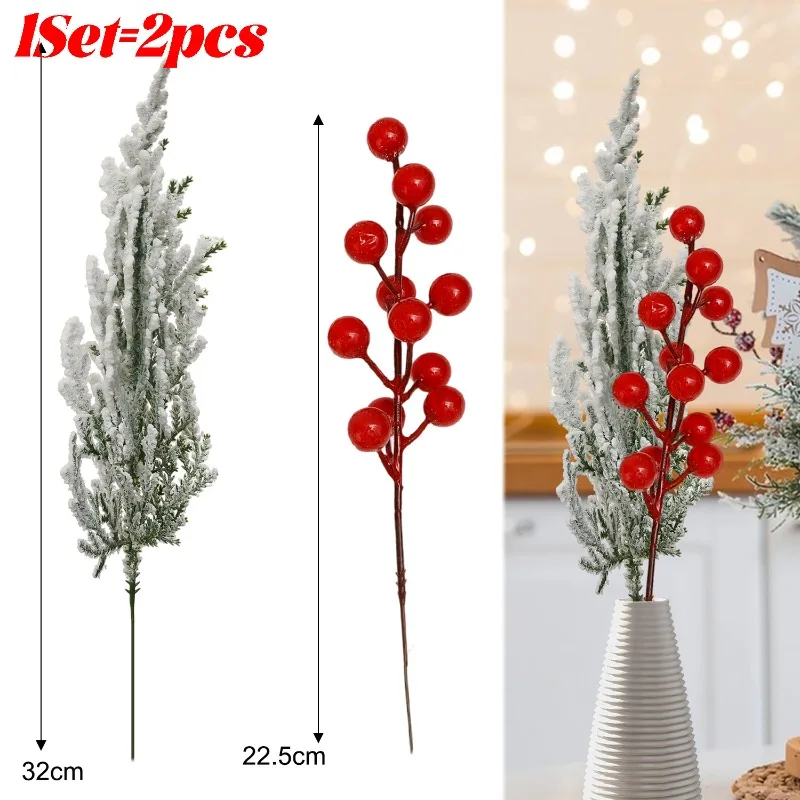 20/1Sets Sneeuwvlok Dennen Rode Hulst Bessen Tak DIY Kerstkrans Bloemstuk Combinatie Feest Thuis Tafeldecoratie_voghion.com