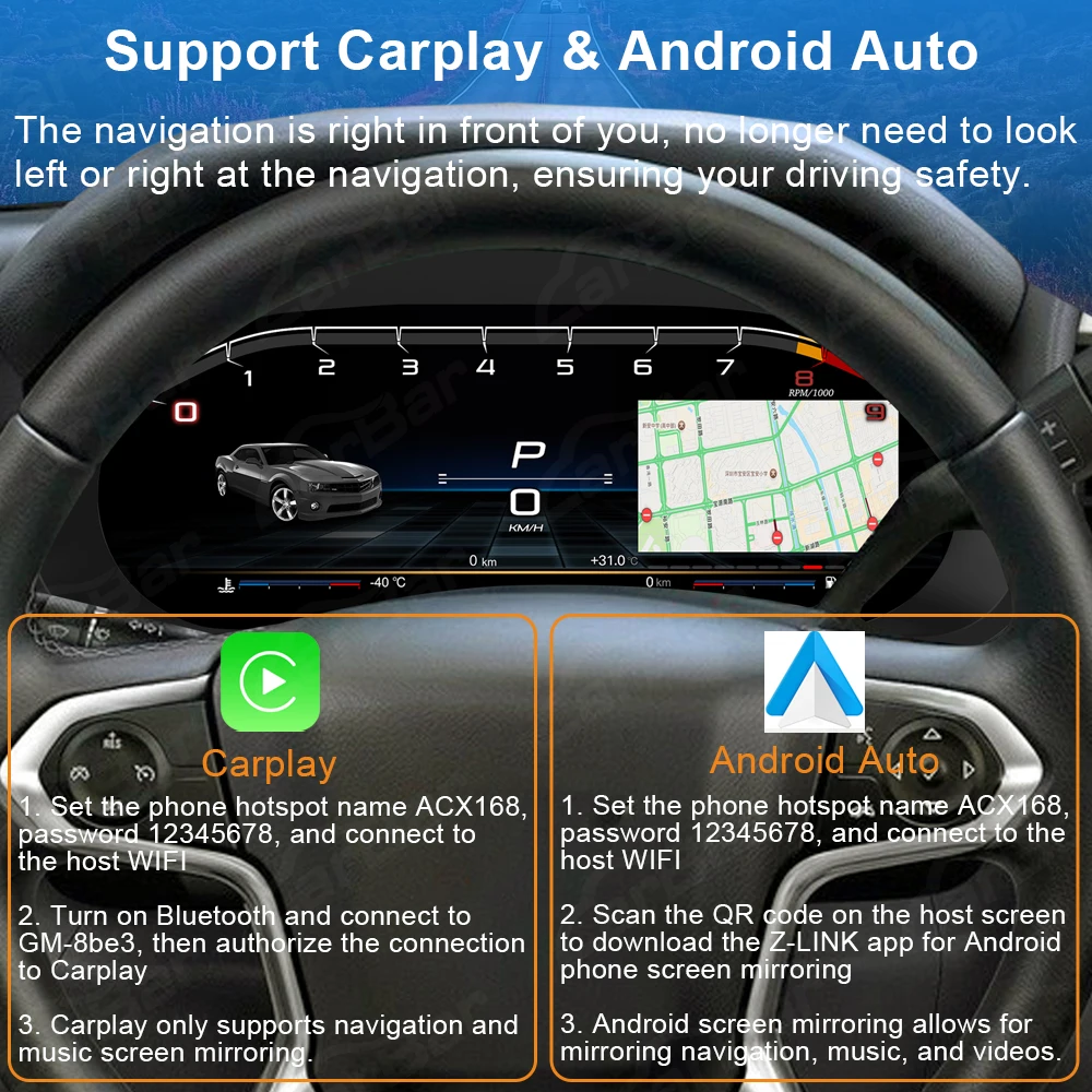 쉐보레 실버라도 2014-2018용 카바 LCD 디지털 계기판 클러스터 속도계 계기판 CarPlay/안드로이드 오토 지원