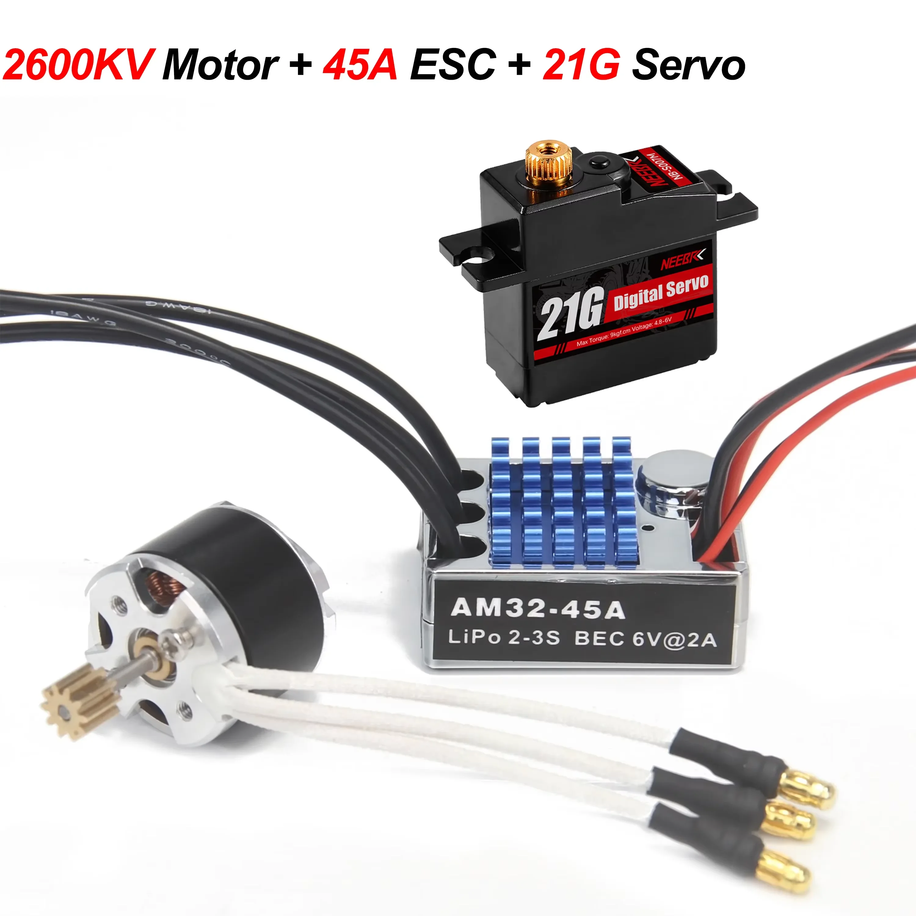 High-Performance 2600KV Outrunner Motor with 45A ESC and Lightweight Servo for RC Cars