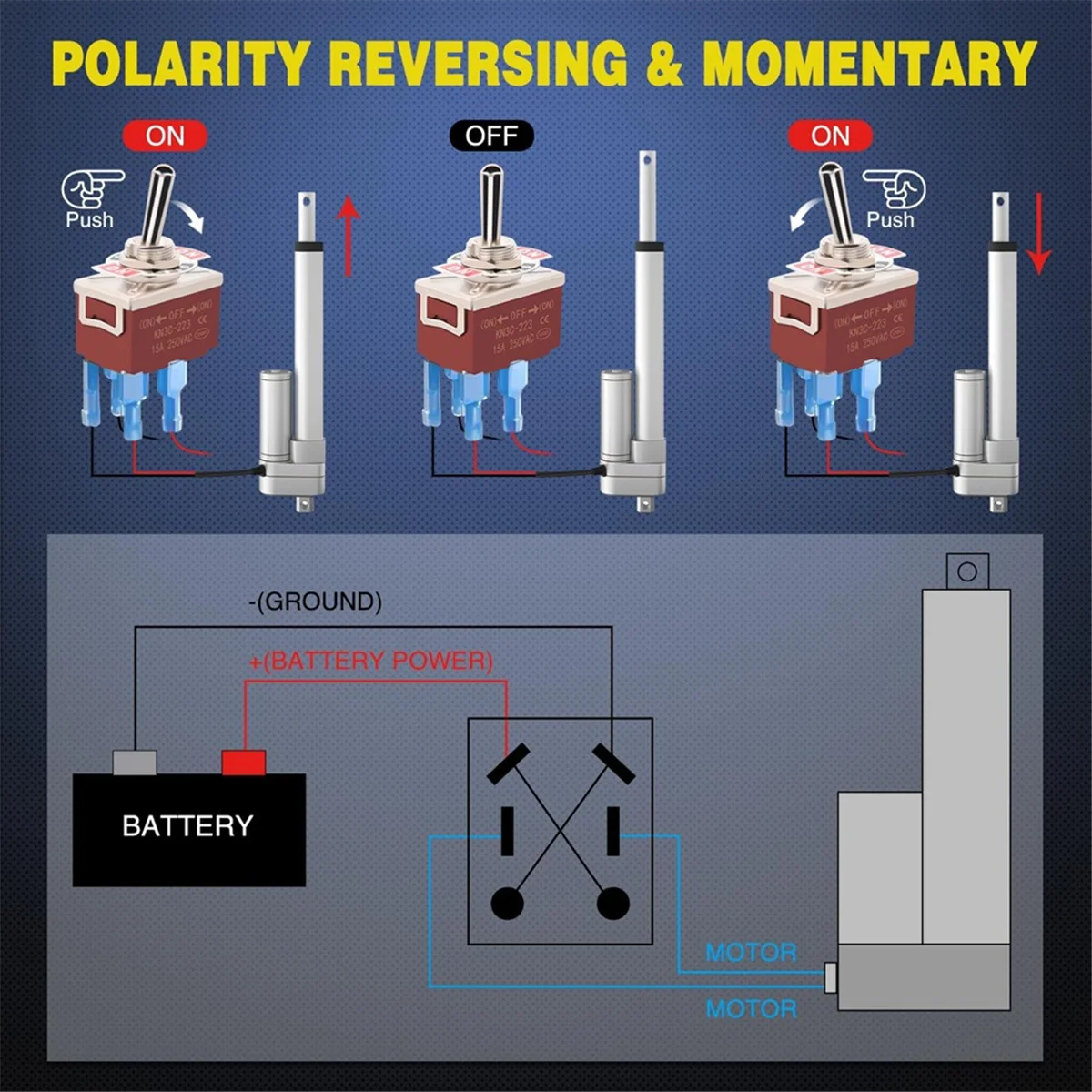 New 4Pin Reverse Polarity Toggle Switch 2PCS 12V Momentary Rocker Switch 30A on Off on DPDT 3 Position Waterproof Boot Cap