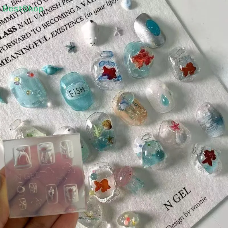 ☆ ☆ ☆ 3D 실리콘 네일 몰드 불가사리 조개 나비 DIY 네일 아트 장식 투명 네일 템플릿 매니큐어 디자인 도구