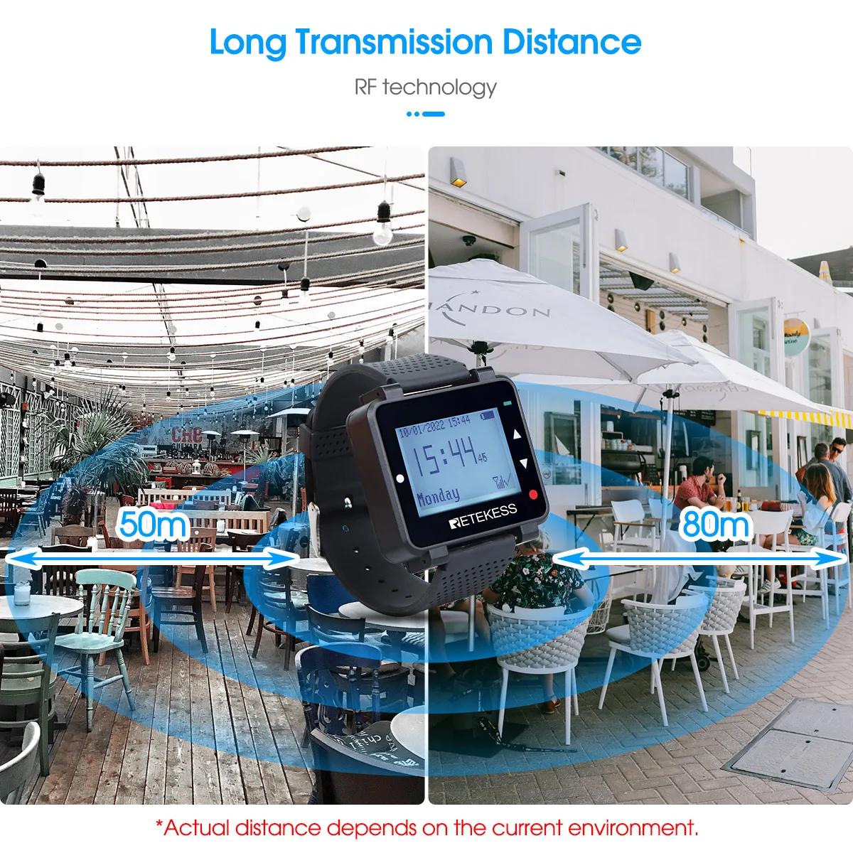 Retekess T128 Restaurant Pager Wireless Waiter Calling System Watch Receiver + 10pcs T117 Call Button For Cafe Clinic Dentist