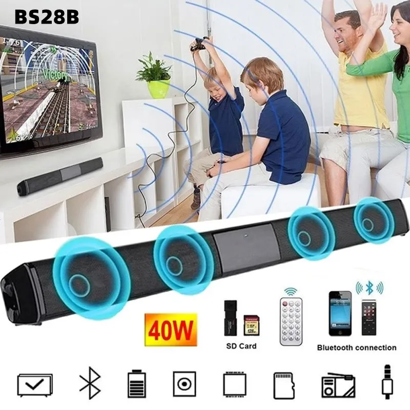 Bluetooth Speaker BS-28B High Power Wallmounted Wireless 40w Sound Bar Stereo Home Theater TV Strong Bass Sound Bar soundbar speakers tv speakers