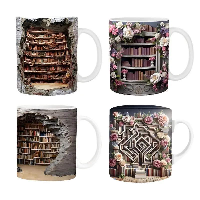 

Кружка Reader Funs, кружка для книг и клубов, 3D книжная полка, кружка, книжная полка для библиотеки, чашка, новинка, Цветочная книжная полка, кружка, керамическая кофейная кружка 350 мл