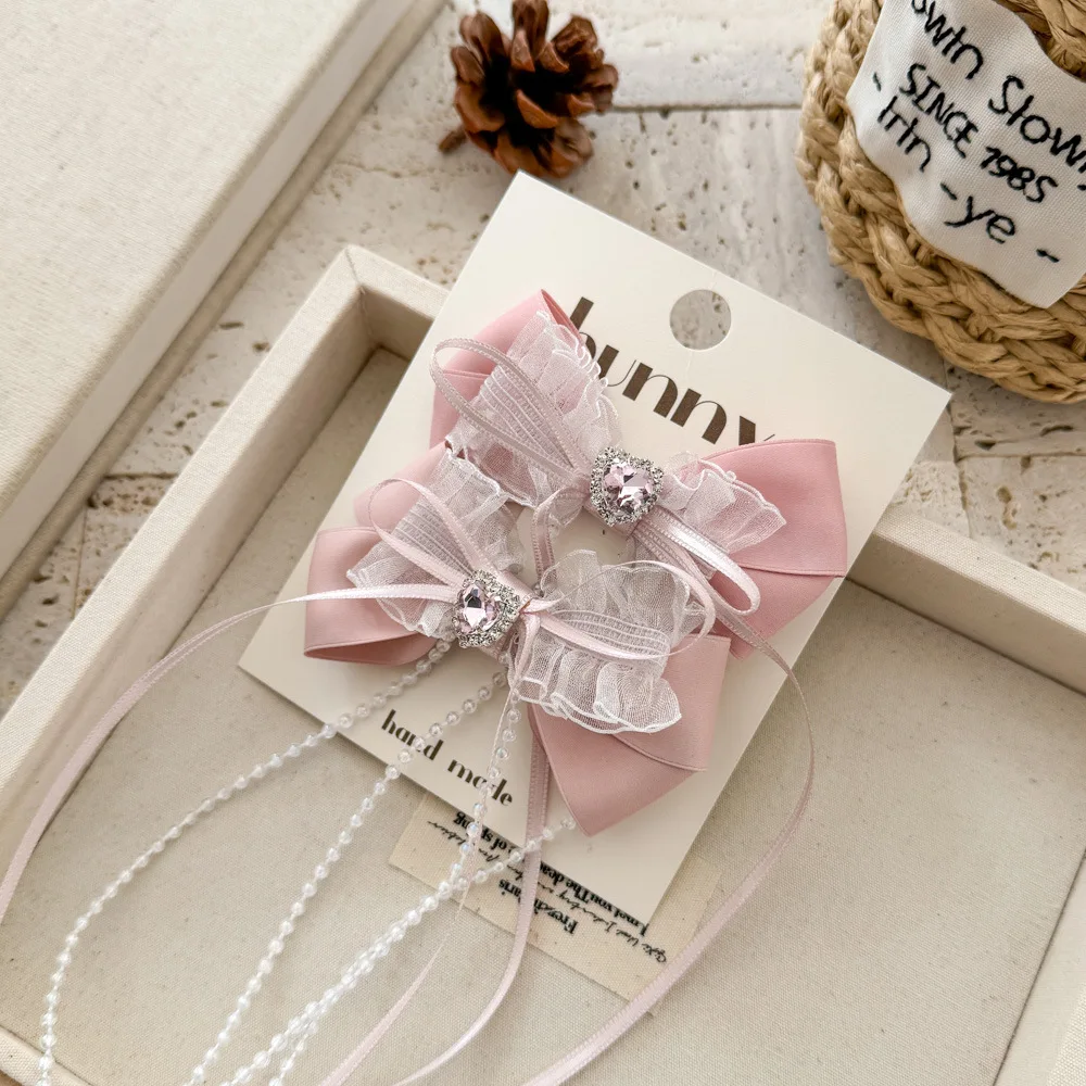 Sweetheart Ballet Temperament Lace Bow Girl Headdress Hairpin Pearl Rhinestone Sweet Princess Hairline Edge