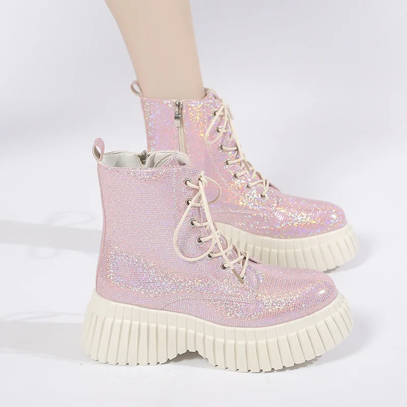 Women's Fashion ankle Boots Platform 2023 British Style Ankle Boots thick Bottom Lace-up Boots Women's Knight Boots Women Shoes