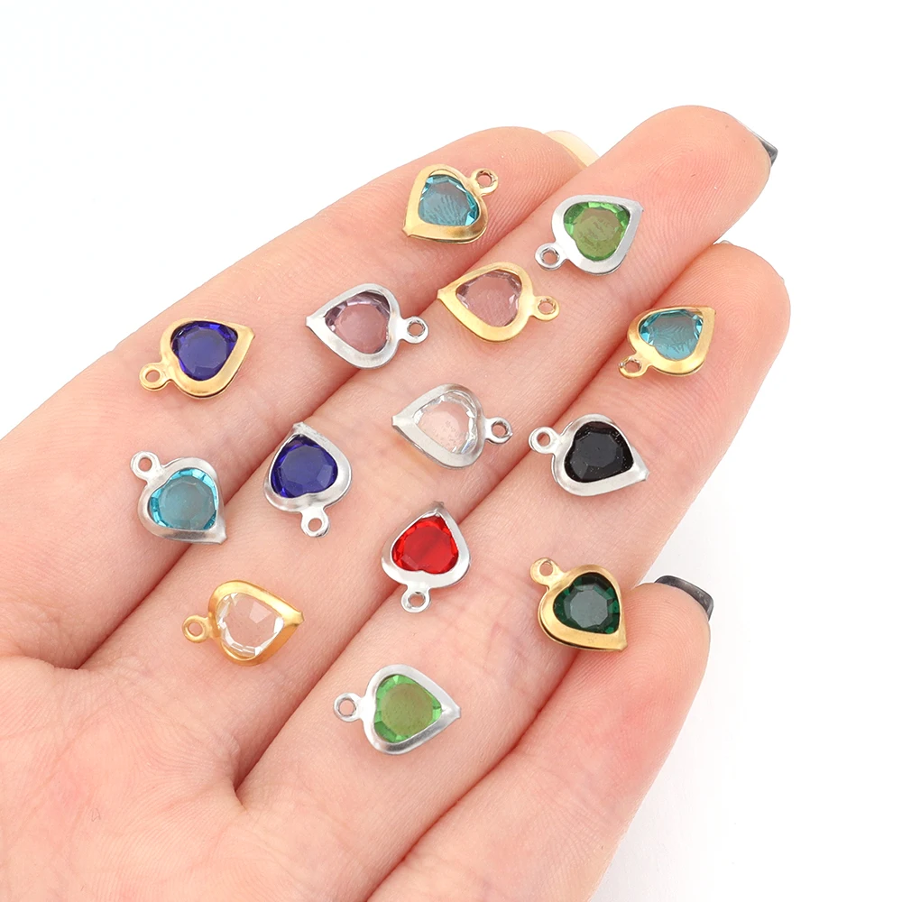 10 Stück/Los Edelstahl-Anhänger Rund Herzförmig Bunte Strass-Kristallperlen Charms DIY Halskette Armband für Schmuckherstellung – Detail 2