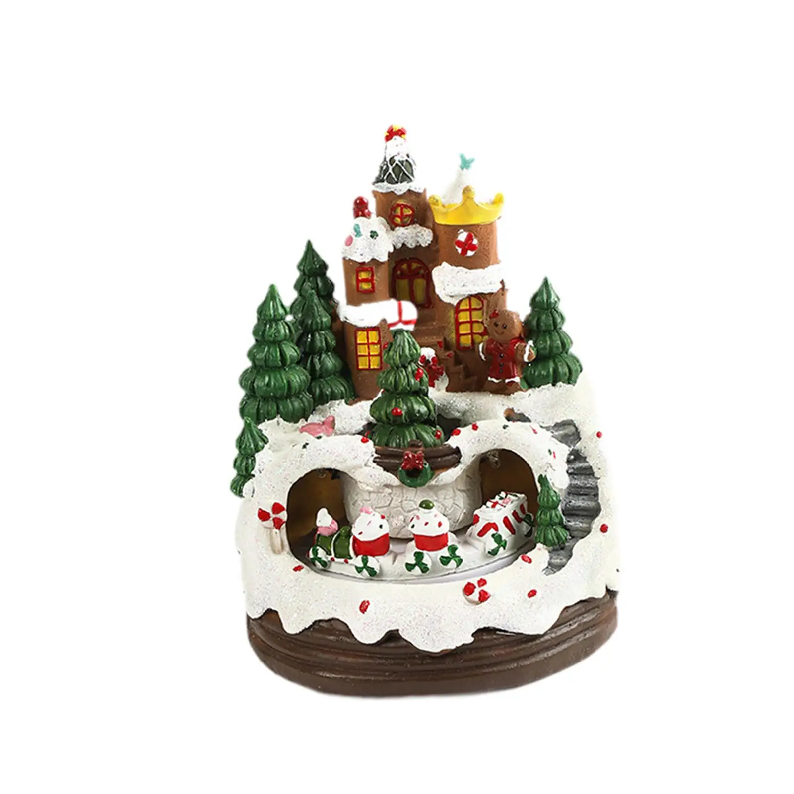 Christmas House Music Box Toy with Rotating Train Xmas Gifts Tabletop Ornament for Bedroom Holiday New Year Bookshelf Indoor