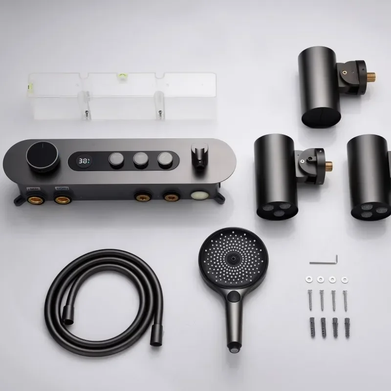 Thermostatic Digital Display Shower Set Big Rainfall Shower Mixer Faucet Bathtub Stand Kit Luxury Constant