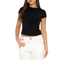 Nouveauté Été 2026 : Hauts Y2K pour femmes, T-shirts basiques décontractés à col rond et manches courtes, Crop tops mignons et ajustés, Pulls 5