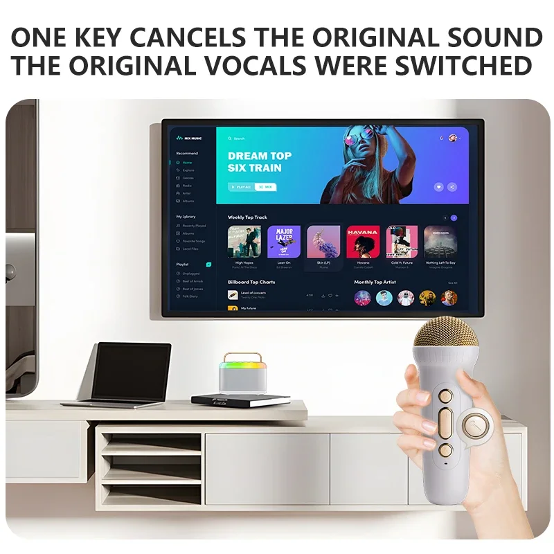 Basix Y3 Double wheat Portable Bluetooth Speaker Microphone Set, Colorful Light Bluetooth Speaker with Home Karaoke Machine