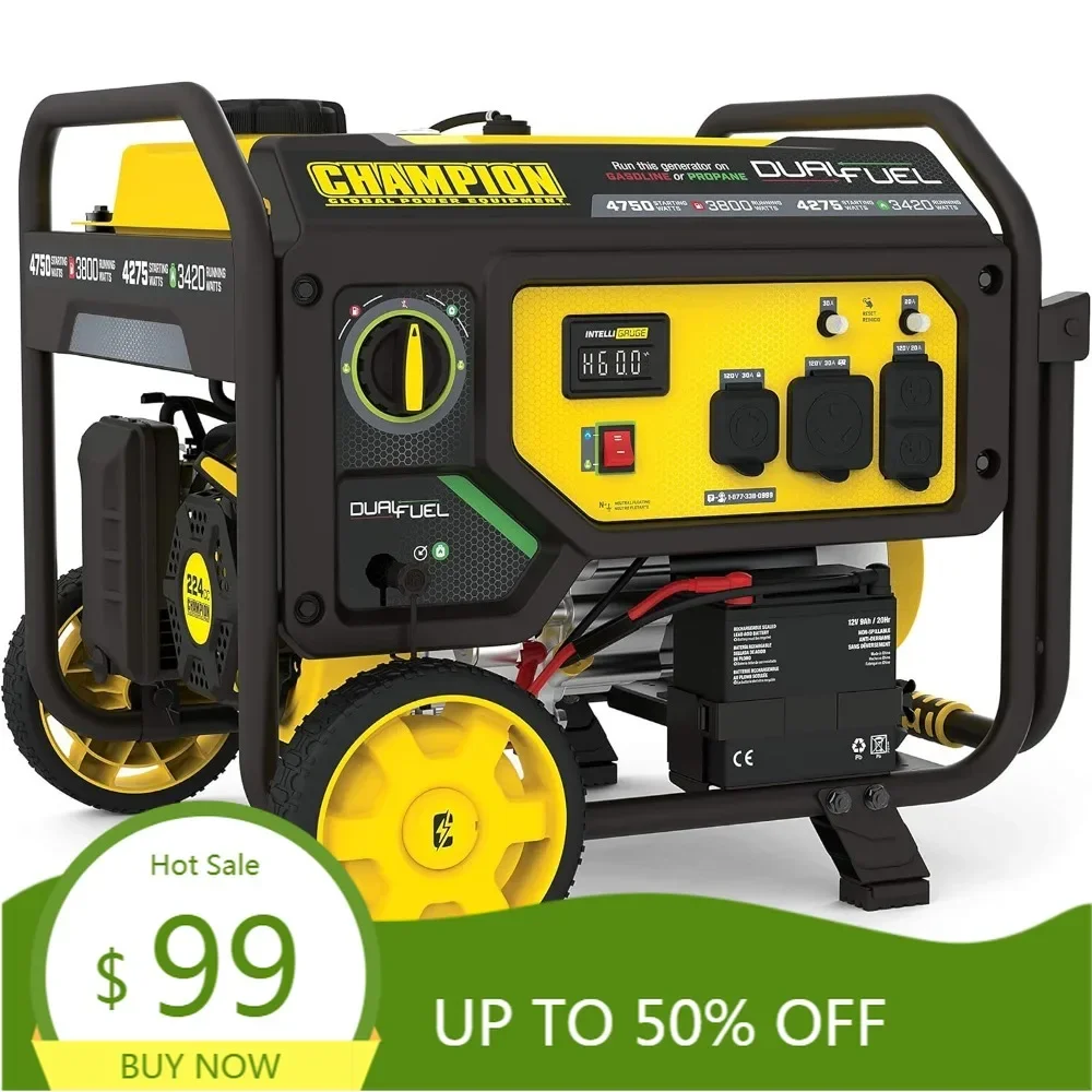 4750-watt dual fuel portable generator with electric start, wheel kit