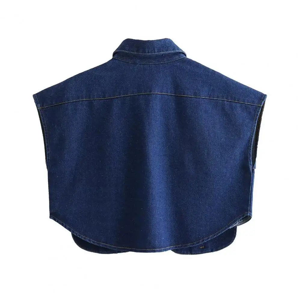 

Commuting Denim Blouse Stylish Denim Shirt with Flap Pockets Single Breasted Short Outwear for Women Lapel Top Solid Color Denim