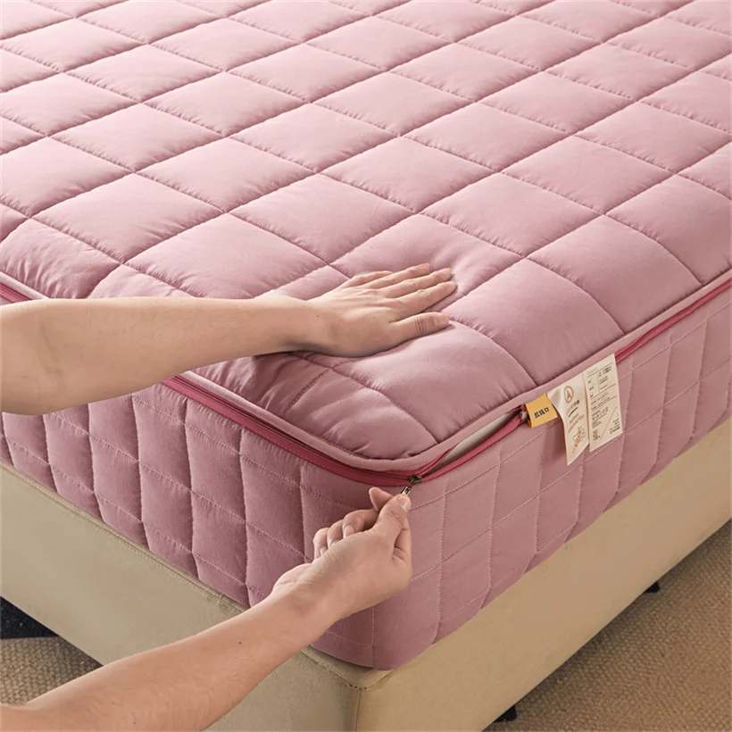 All Inclusive Six Sides Mattress Pad Single Double Queen King Size Mattress Cover with Zipper Quilted Fitted Topper