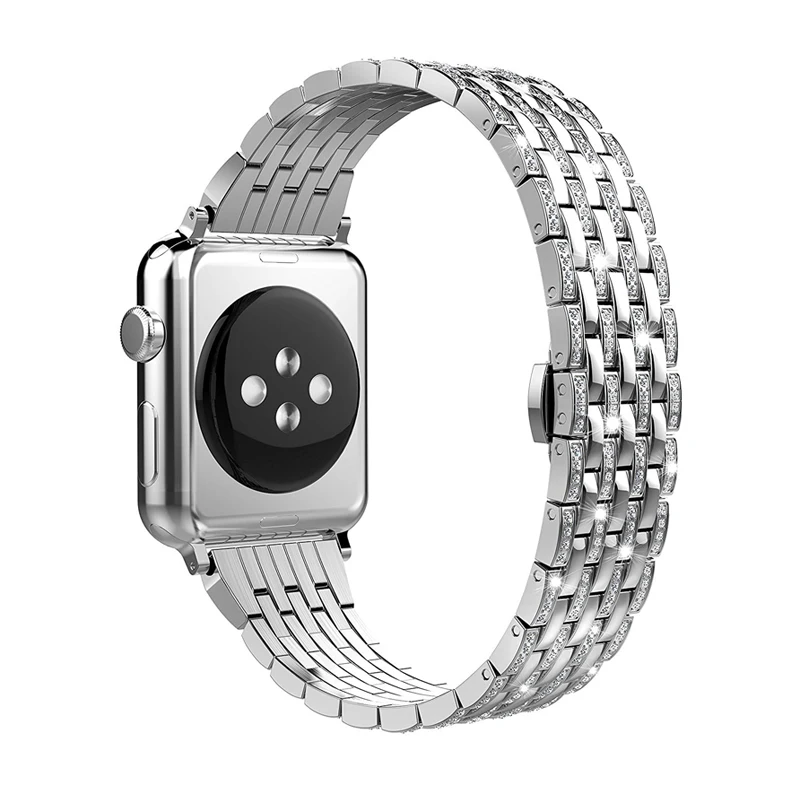 Luxury stainless steel diamond metal band for Apple Watch 38mm 42mm 40mm 44mm seven beads steel strap iwatch series 8 7 6 5 4 3