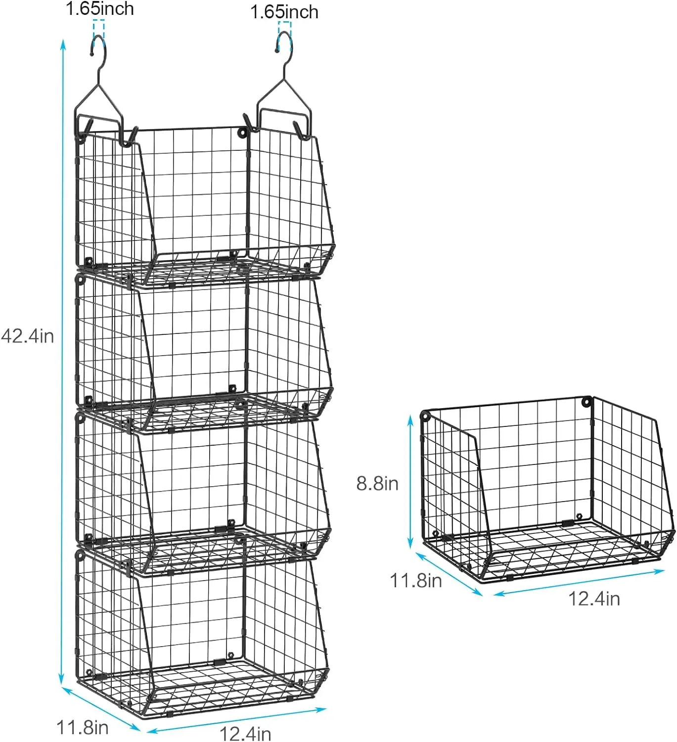4 Tier Closet Hanging Organizer, Closet Organizers and Storage with 5 S Hooks, Closet Hanging Shelves & Freestanding Wire Storag 6