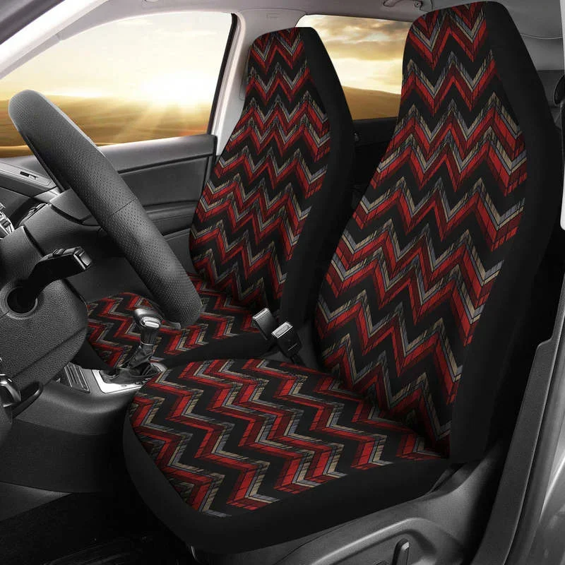 

Red Gray and Black Chevron Ethnic Grungy Pattern Car Seat Covers,Pack of 2 Universal Front Seat Protective Cover