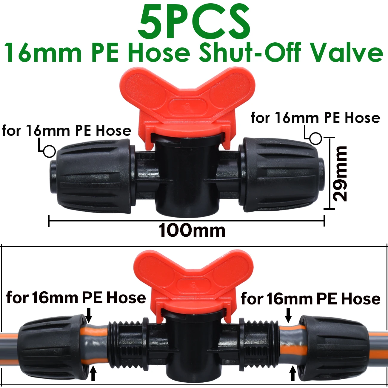 1/2" PE Pipe Connector Splitter Tee Coupling 5pcs for Garden Watering Drip Irrigation