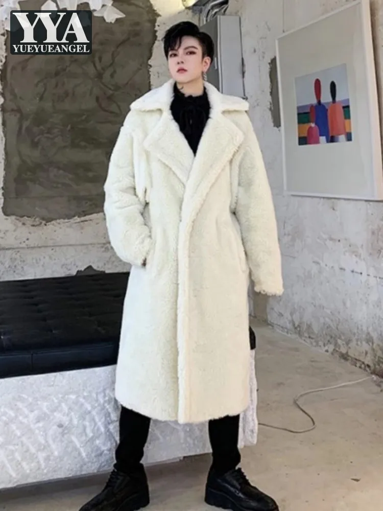 

Fashion Mens Faux Fur Long Coat Straight Loose Fit Winter Solid Color Long Sleeve Designer Hip Hop Luxury Casual Outerwear Male