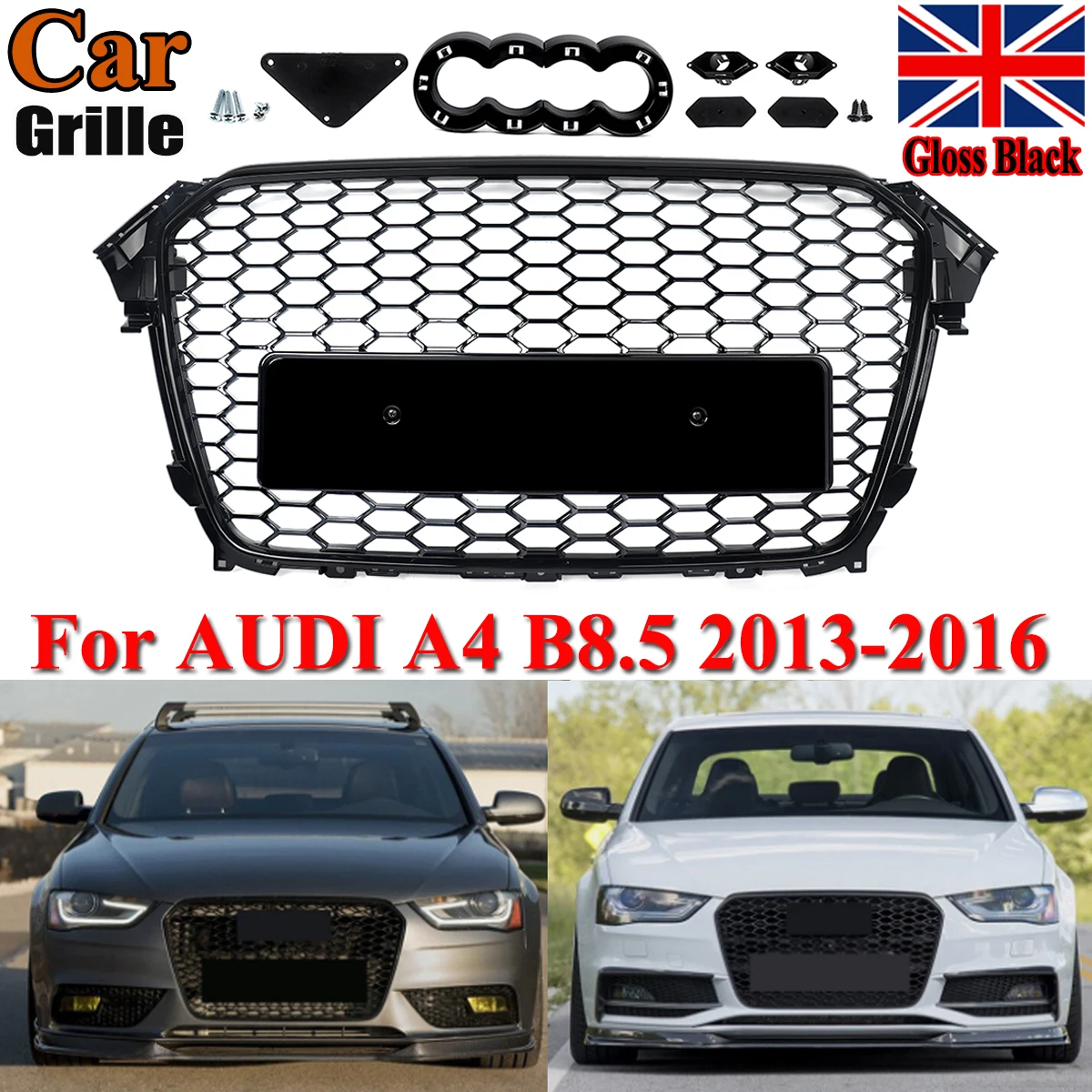 아우디 A4 S4 B8.5 2013 2014 2015 2016 RS4 스타일 레이싱 그릴 허니콤 메쉬 프론트 범퍼 그릴 자동차 액세서리 (Magickit)