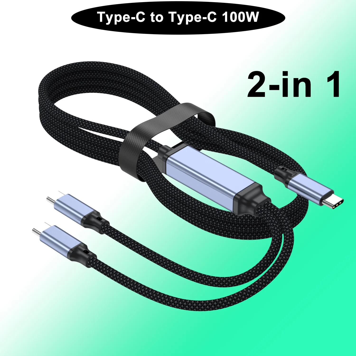 100W 2 in 1 USB-C to USB-C PD 고속 충전 아이폰 15/16Pro 삼성 화웨이 노트북 5A USB 듀얼 타입-C 데이터 케이블