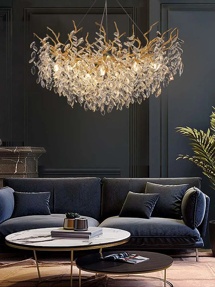 French modern luxury upscale ambiance lamp dining room bedroom duplex ceiling light luxury tree branch crystal chandelier 3
