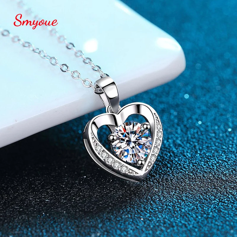 

Smyoue Certified GRA Moissanite Heart Necklace 1.0ct Women Gemstone S925 Silver Pendant Wedding Valentine's Day Gift Wholesale