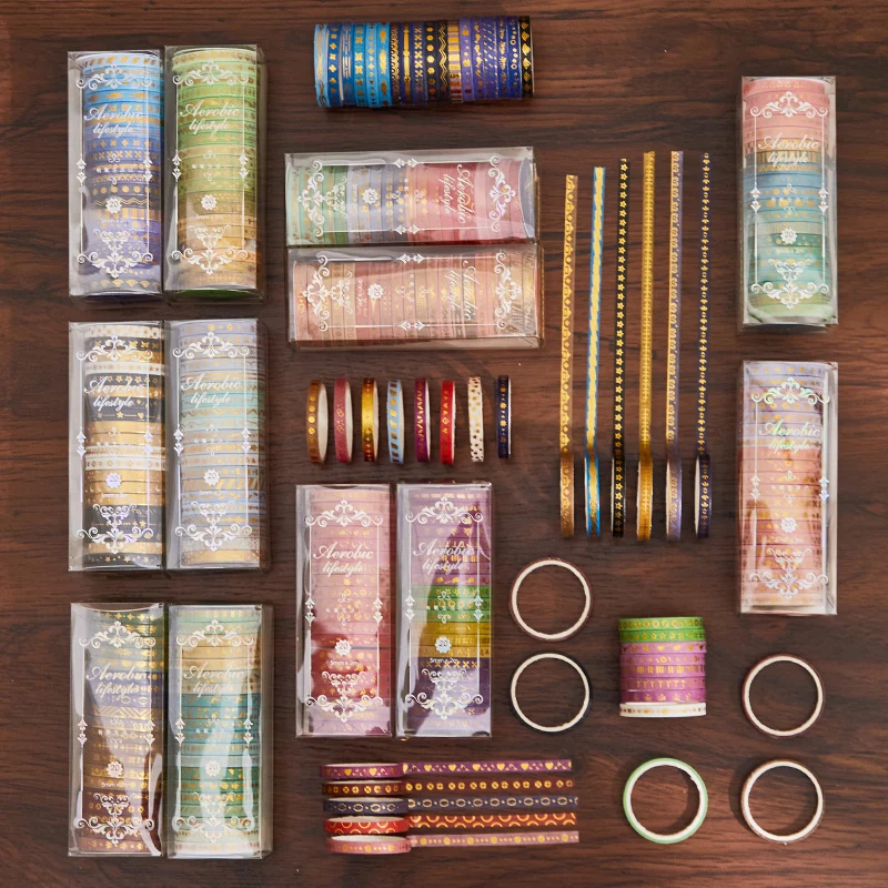 

20pcs Aerobic Lifestyle Washi Tape Set 5mm*2m Multi Pattern Gold Adhesive Masking Tapes Home DIY Album Stickers Decoration A6953