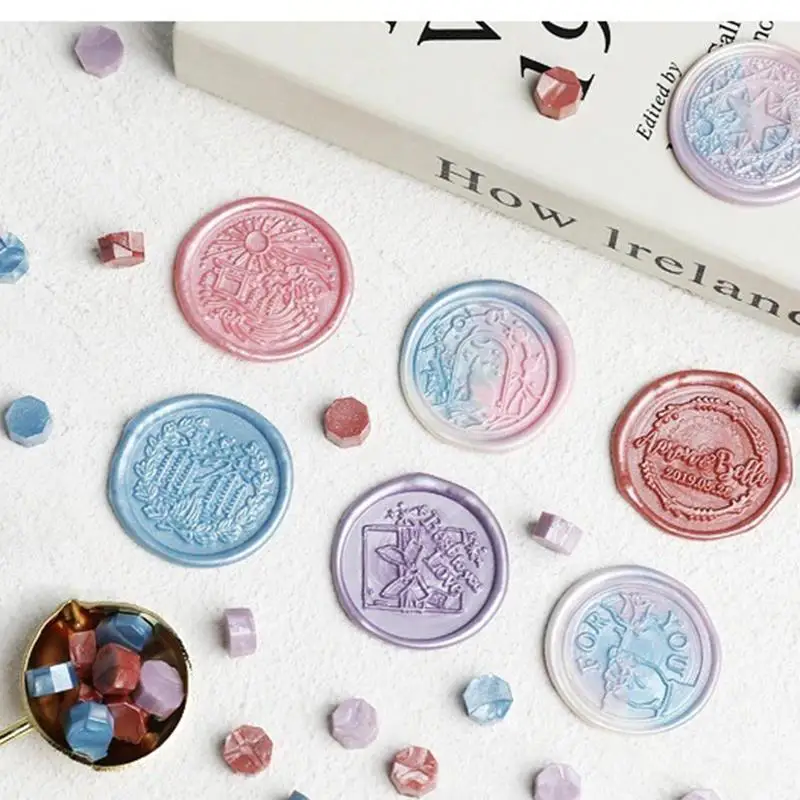 50pcs/bag Fire Paint Seal Wax Beads Stamps Octagon Blending Colorful Wax Particles Envelope Wedding Invitation DIY Scrapbook