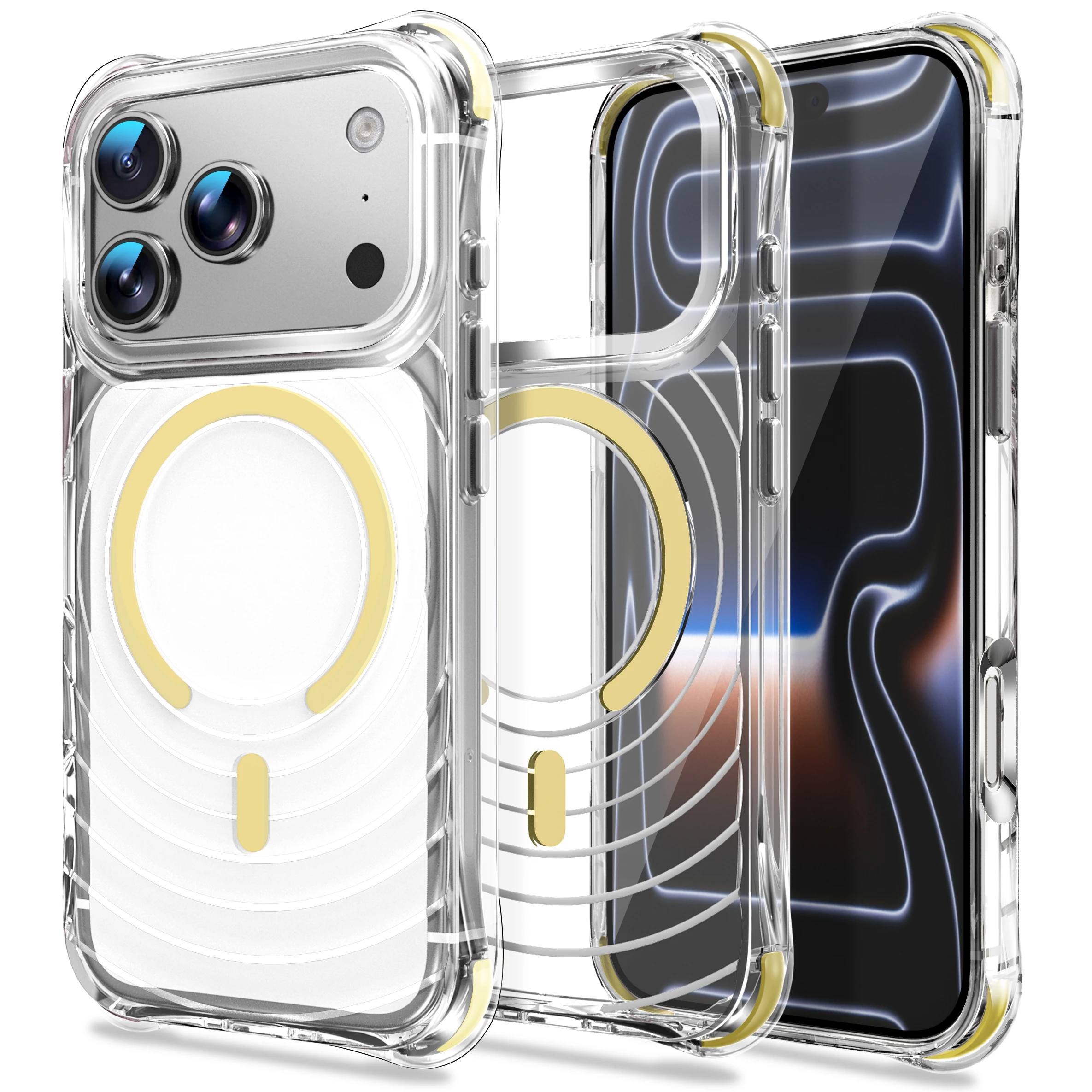 Water Ripple Shockproof Clear Magnetic Case with Magsafe-Compatible Wireless Charging - Transparent Hard Back Cover