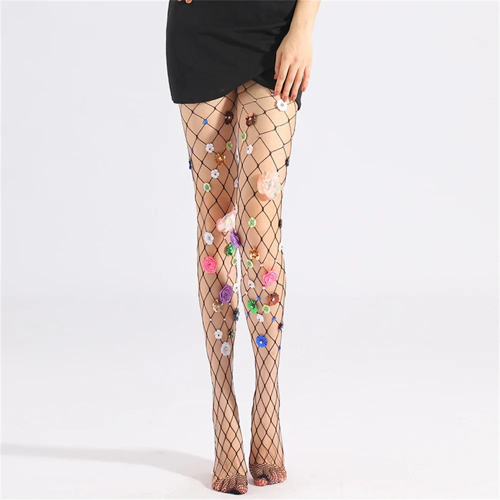 Nude Sparkle Hollow Out Ultra-thin Embroidered Flower Pantyhose Sheer Stocking Tights Medias Lolita колготки 2