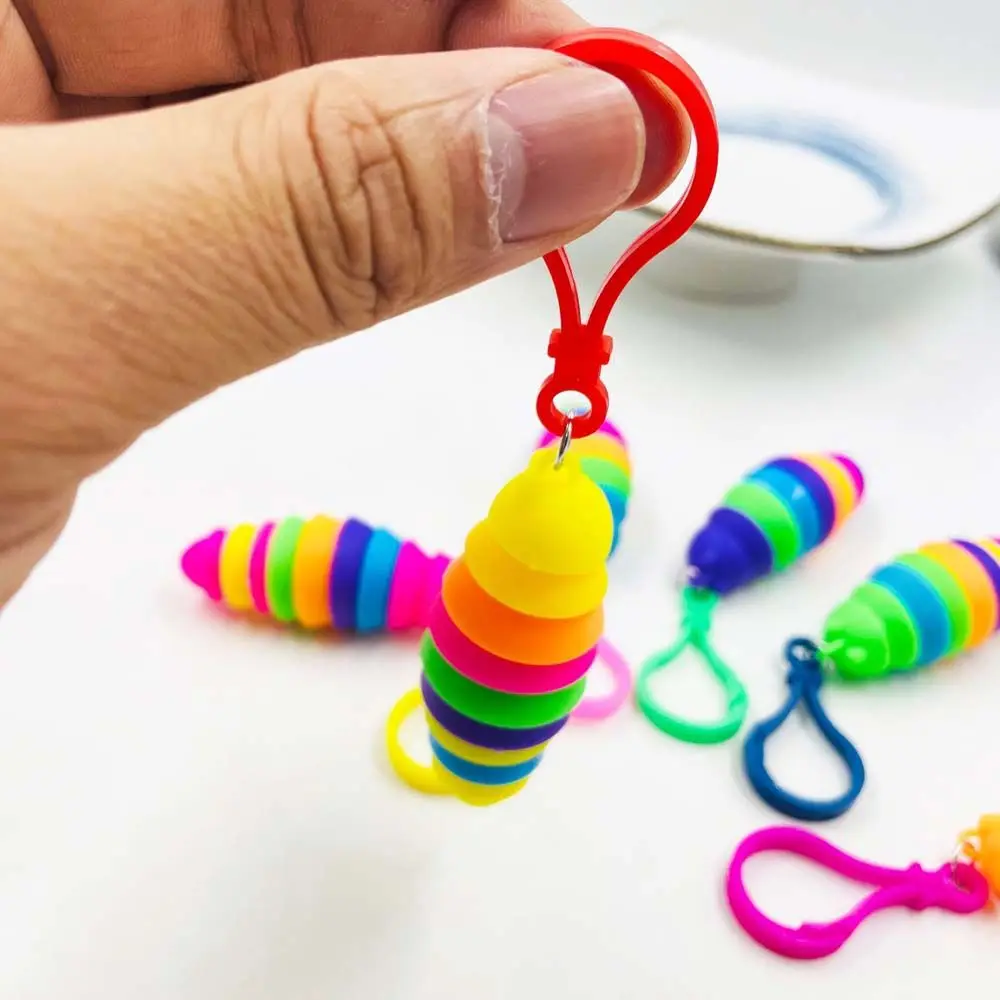 

Stress Party Favor Keychain Squeeze Sensory Toys Mini Finger Slug pendant Snail Caterpillar Key Chain Relieve Stress Keyring