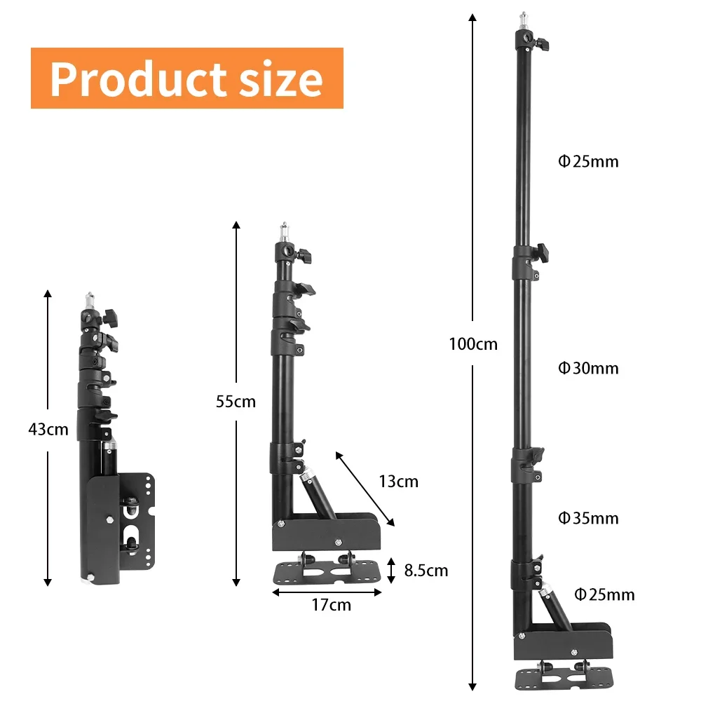 Wall Mount Boom Arm for Photography Studio Softbox Video Ring Lights 100cm Max Length Horizontal and Vertical Rotatable light stand photographic light stand