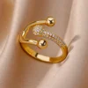 Bagues ajourées en chaîne pour femmes, couleur or, acier inoxydable, Zircon, croix ouverte, tendance, bijoux esthétiques de mariage, cadeau