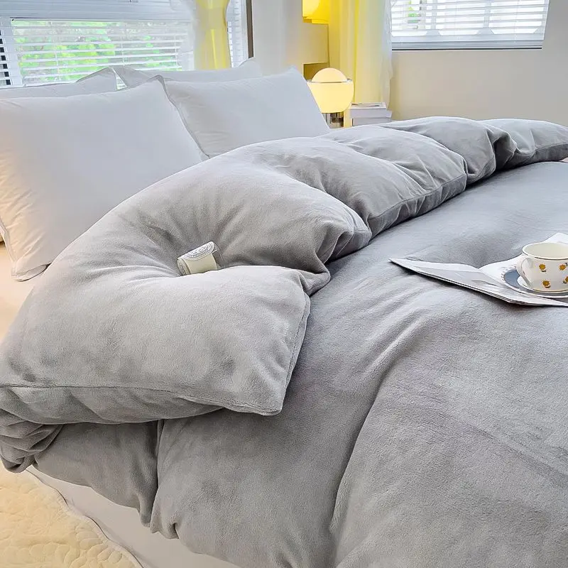 Flannel Coral Fleece Solid Color Duvet Cover Winter Thickened Warm Queen Comforter Cover Double Single No Pillowcase Sheet duvet cover