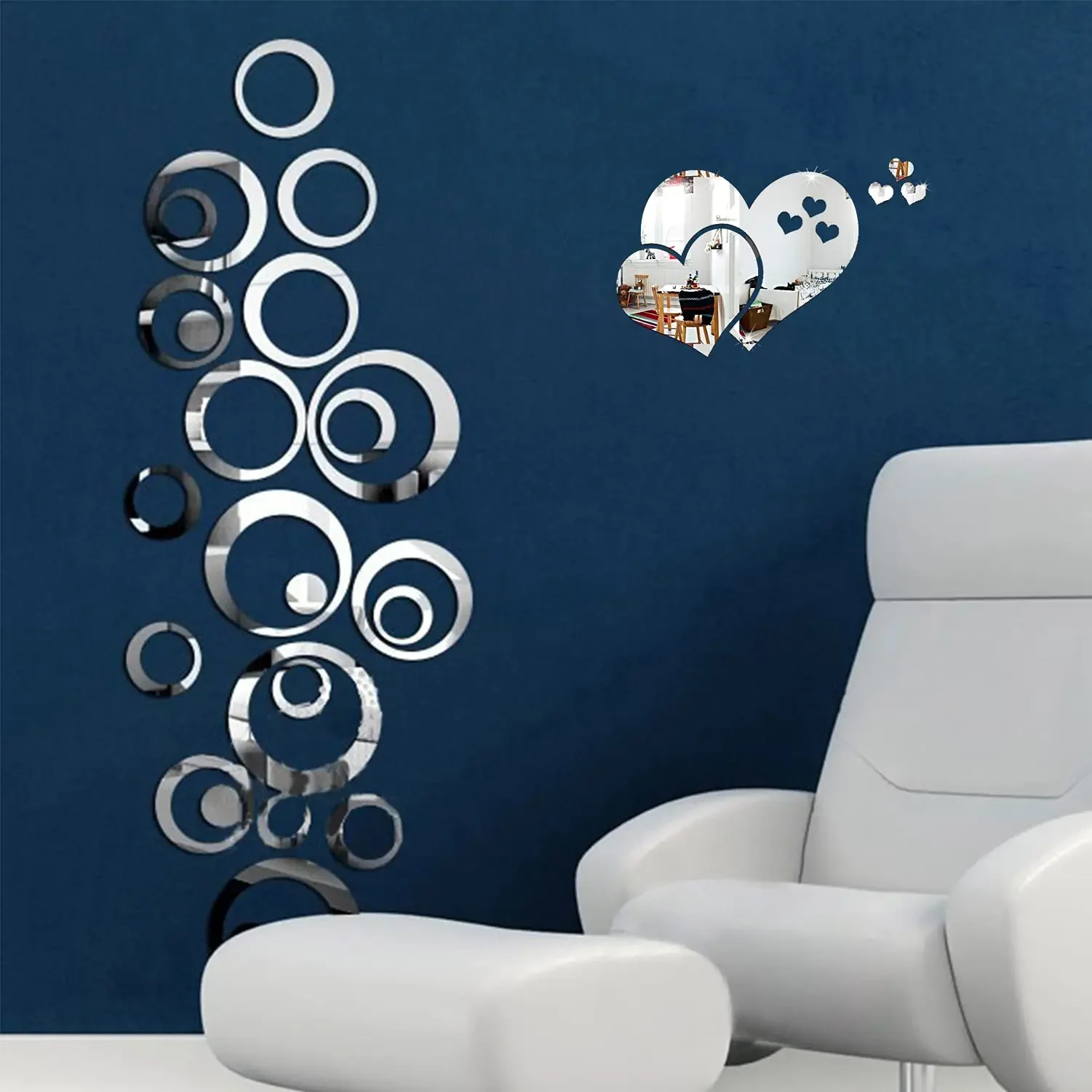 Home Decor Wall Stickers 3D Mirror Acrylic Round Love Decal Self-Adhesive Bedroom Office Background Mural DIY