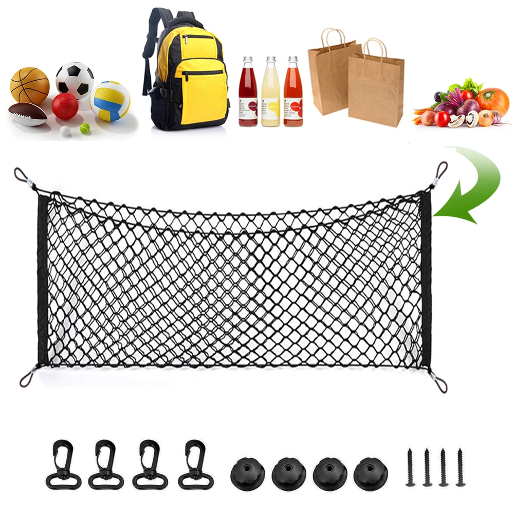 90x40cm 범용 자동차 트렁크 후면 수납 카고 러기지 나일론 탄성 메쉬 40x110cm 네트 홀더 (플라스틱 후크 포켓 4개 포함)
