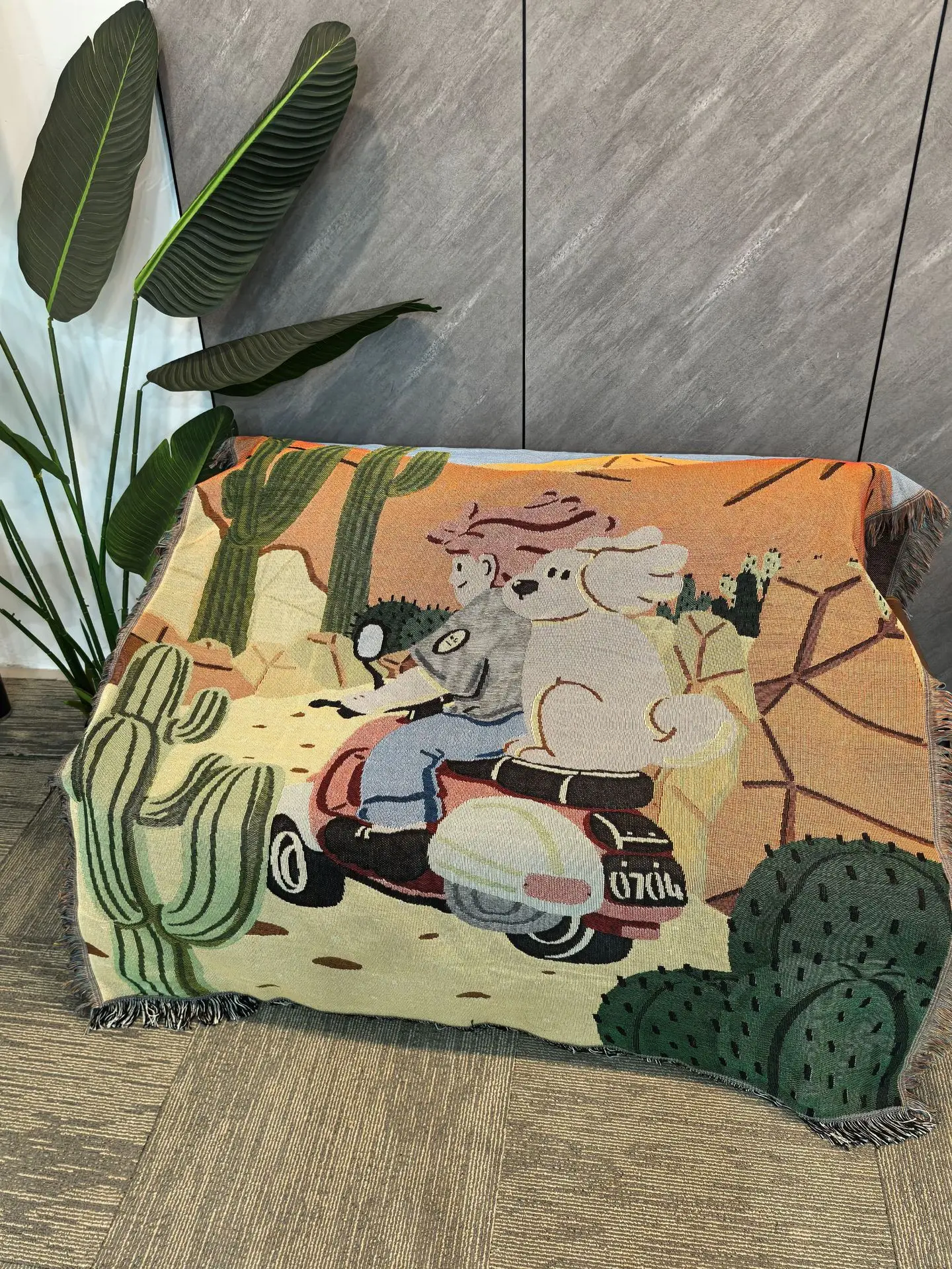 Description Picture 2 of itemTextile City Ins Cartoon Throw Blanket Playful Home Decor Dog Motorcycle Illustration Sofa Cover Towel Outdoor Picnic Mat