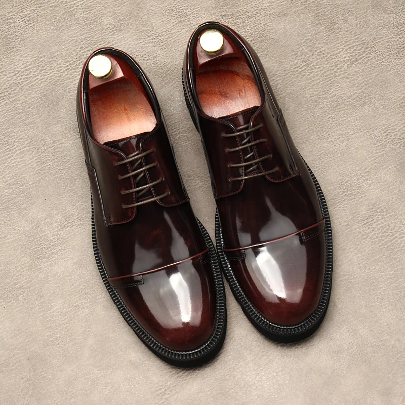 New Men's shoes, thick soles, round head, large leather shoes, laces, leather, style, work wear, high-grade wedding