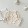 1-3 سنوات من العمر الربيع والخريف طفلة طويلة الأكمام بلوزات وسراويل 2 قطعة مجموعة من القطن الخالص نمط الأزهار مجموعة الملابس المنزلية
