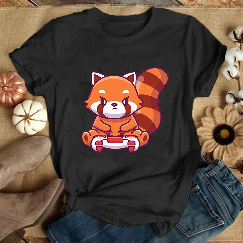 

(Premium T-shirt)Red Panda Games T-Shirt Women Fashion Harajuku T Shirt Summer Cool Short Sleeve Hip Hop Top Tee