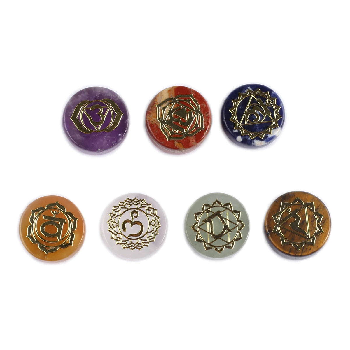 Set di 7 pezzi pietre naturali pendolo pietre curative Reiki incise sette simboli Chakra gemme curative Reiki