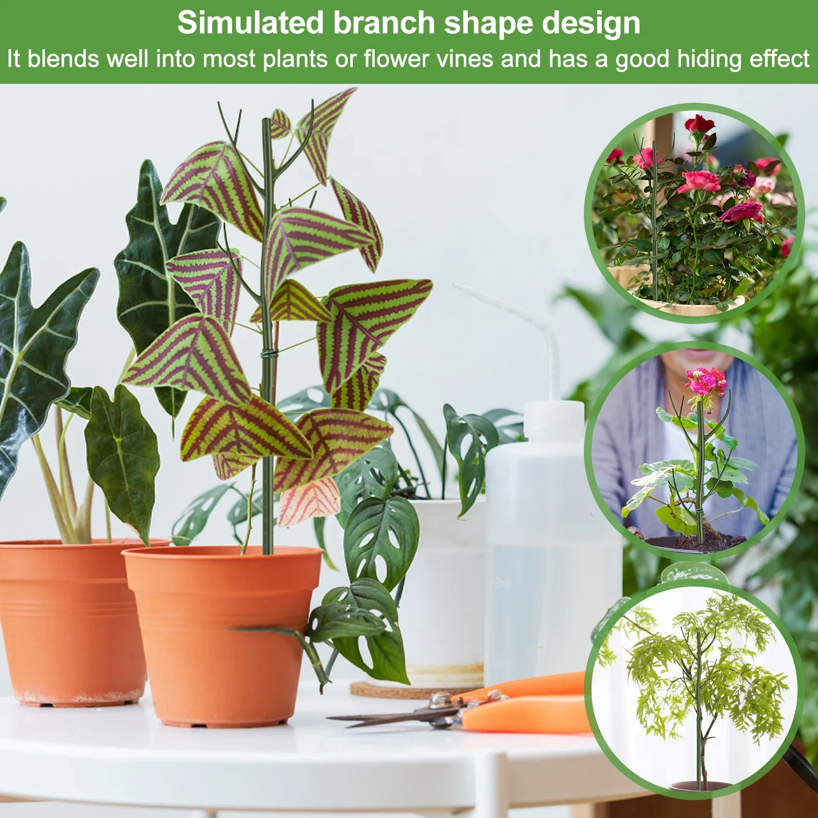 Set of 5 Reusable Plant Support Stakes - Realistic Tree Branch Design for Potted Plants and Vines