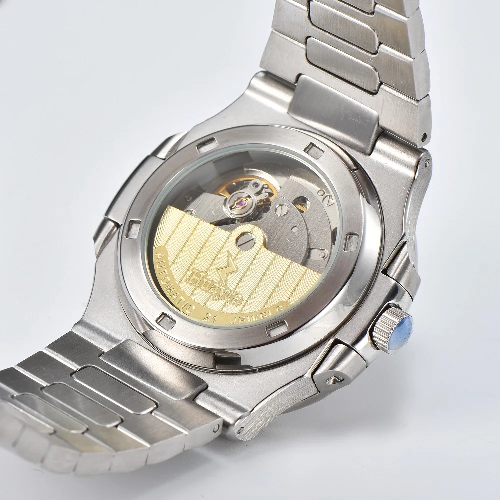 HUAYRA Mechanical Watch Men's Black Dial Stainless Steel Band Automatic Watch Square Waterproof Hand Clock New Date 2023